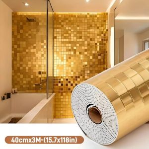 NOBLELUX PVC 3D Wall Sticker Waterproof 40x300cm Self-Adhesive Wallpapers Full Wall Renovation Metallic Texture Wall Paper for Accenting Living Rooms Bathrooms Kitchens
