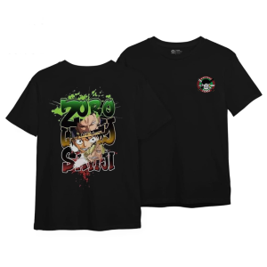 Kaos Anak Distro Laki Laki Tanggung Umur 7 Sampai 16 Tahun Motif Anime Zoro The Luffy Hitam Cotton