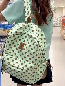 AE Retro Polka Dot Backpack for Female Students New Trendy Large Capacity Backpack for Middle and High School Students