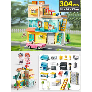 ของเล่นตัวต่อ FEELO Pink Villa บล็อกตัวต่อขนาดใหญ่ บ้านของเล่น ของเล่นเด็ก ของเล่นเสริมพัฒนาการ (ไม่พร้อมเพลท)