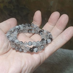 6mm natural untreated Black Tourmaline in Quartz necklace/3 loops bracelet [Natural Crystal] 6毫米全天然黑碧玺白水晶共生项链/三圈手链