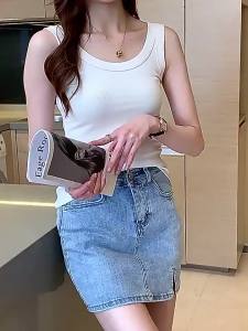 40-85kg Ice Silk Camisole for Women Summer Outerwear Inner Layer Base Shirt Ribbed Plus Size Slim Fit Sleeveless Thin Top