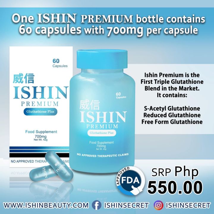 ishin glutathione fda approved Premium Plus, 60 Capsules A glow supplement that's getting