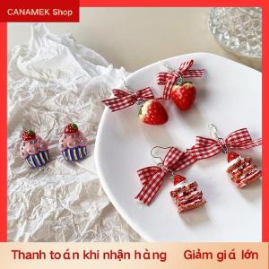 CS Ins ngọt ngào Bow Ribbon Acrylic Bánh Dâu Mặt dây chuyền bông tai chất lượng thả Bông tai cho cô gái Phụ Nữ Món quà đáng yêu Đồ trang sức