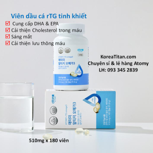 Viên dầu cá chứa hàm lượng DHA & EPA được tổng hợp độ tinh khiết cao với khả năng hấp thụ cao  giúp cải thiện tim mạch bảo vệ mắt và trí não cực kỳ hiệu quả (510mg x 180 viên) -  Atomy rTG Omega 3 - 애터미 rTG 오메가3 - Атоми rTG Омега-3