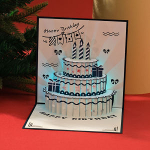 Oldlaiben 3D Popup Birthday Cake Greeting Card with Music and Lights Creative Folding Card Celebration Gifts and Parties
