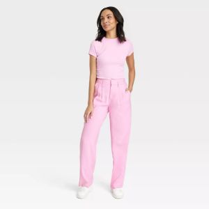 Womens High-Rise Straight Leg Trouser Pants - Pink
