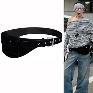MYTHIS Solid Color Waist Bag Portable Faux Suede Belt Bag Versatile Leather Strap Waistband Belt for Women