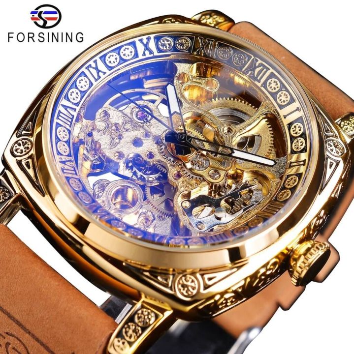 Original Forsining Automatic Mechanical Winding Transparent Skeleton  Tourbillon Luxury Fashion Leather Strap Waterproof Men's Gifts  Lazada PH