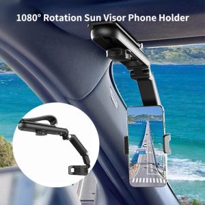 Car Sun Visor Phone Holder For 4-7 Inch Cell Phone Car Mount Bracket 1080° Rotatable Universal