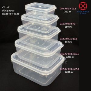 Bộ 5 hộp lạnh bầu đựng thức ăn Việt Nhật an toàn tiện lợi - Nhựa Việt Nhật chính hãng