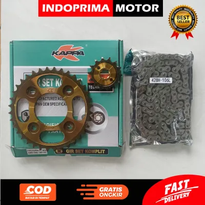 KAPPA GEAR SET KOMPLIT SUPRA FIT NEW 36. GIGI TARIK GOLD DAN RANTAI HONDA REVO. BLADE. KARISMA. SUPRA X 125