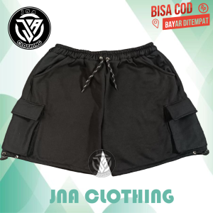 Celana Pria Wanita Pendek Cargo Polos Distro JNA Warna Hitam Size M L XL Bahan Sof Flece Lembut Adem