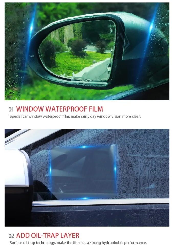 AUSMILA Car Rear View Mirror Film – Rainproof, Anti-Fog, Hydrophobic Protective Sticker (Blue)