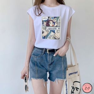 🎇 New2023 🎇 เสื้อลายการ์ตูนคอมมิค แขนกุด ทรงโอเวอร์ไซส์