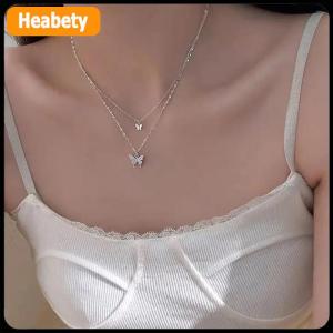 【2-3 days delivery】 Double Layer Clavicle Chain Necklace Jewelry Zircon Butterfly Pendant Necklace for Women Accessories