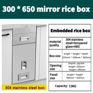 WEIAIBLD Stainless Rice Dispenser 20KG Rice Bucket Storage Embedded Household Automatic Rice Cylinder Insect-proof Moisture-proof