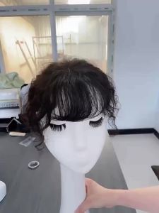 Swiss Net Lightweight Wool Curly Hair Topper for Middle-aged and Elderly Covers Gray Hair Increases Hair Volume Real Hair
