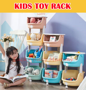 881 Toy Storage Rack for Kids Plastic Bin Box with Wheels / Rainbow