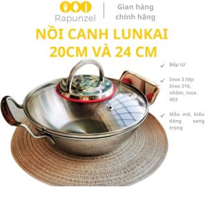 Nồi lẩu inox nắp kính LUNKAI 20 cm và 24 cm nồi nấu canh nồi ăn lẩu inox nồi bếp từ LUNKAI nồi nấu canh hai quai