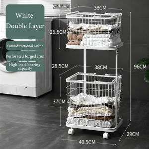 SPACEMADER 2Tier Laundry Basket with Wheels Detachable Laundry Hamper Mobile Clothes Storage Basket Rolling Organizer for Bathroom Bedroom Laundry Room