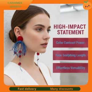 ❣️❣️❣️ Exaggerated Red Blue Color Block Long Earrings Vacation Style High End Retro Bridal Ear Accessories Women Personality Jewelry Gift