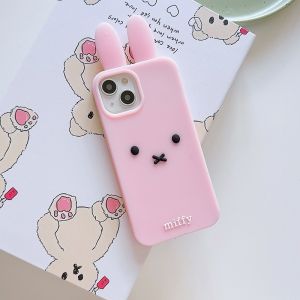 💗Internet celebrity trend+In stock+COD 3D Cute Miffy Rabbit Soft Silicone Phone Case Compatible for iPhone 16 15 14 13 12 Pro Max 11 iPhone15 16promax Big Hole Shock Resistant Mobile Back Cover