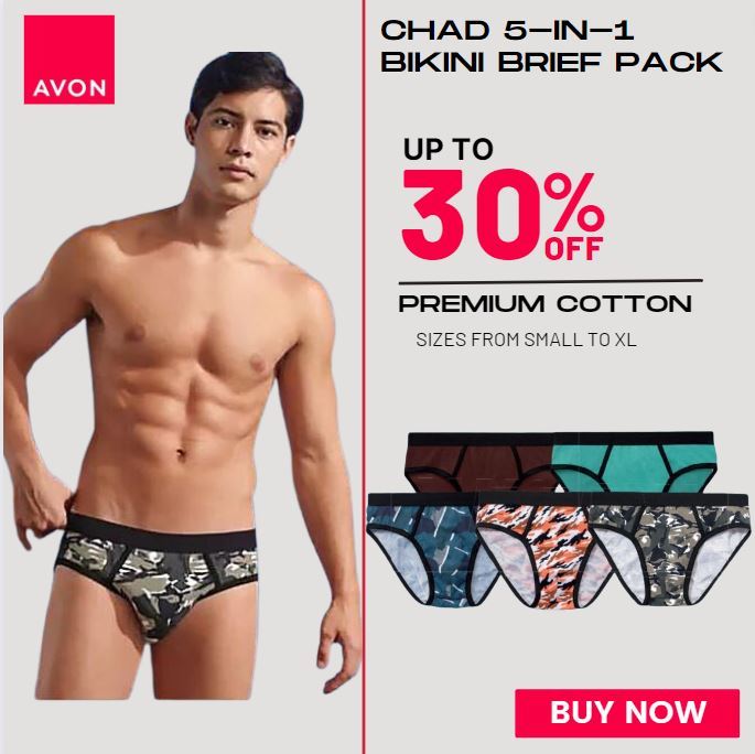 Avon Official Store Chad 5-in-1 Bikini Brief for Mens Original high quality  cotton underwear for men Plain Garterized Stretchable COD new style Fashion  Summer Thin Breathable Briefs