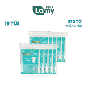 TỔNG KHO_Thùng 10 túi khăn vải khô đa năng Happy Kids túi 270 tờ không chất tẩy an toàn cho em bé