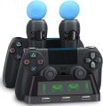 PS4 Controller Charging Dock Station, 4 in 1 PS VR Motion Move Controller Charger Station, Fast Playstation 4 Controller Charger with LED Indicator Compatible with PS4/Slim/PS4 Pro/PS VR Charging Dock. 