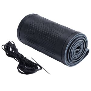 Universal Car Steering Wheel Cover Microfiber Leather Anti-Slip Durable Leather Cover with (Black)