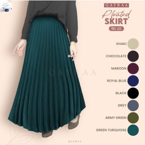 𝐐𝐀𝐘𝐑𝐀𝐀 💖Pleated Skirt Italian Crepe Free Size Skirt - Black/Maroon/Khaki/Army Green/Chocolate