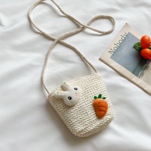 Crosail Kids Straw Bucket Bag Fashion Cute Decoration Messenger Bag Girls Boys Holiday Bag Beach Sling Bag