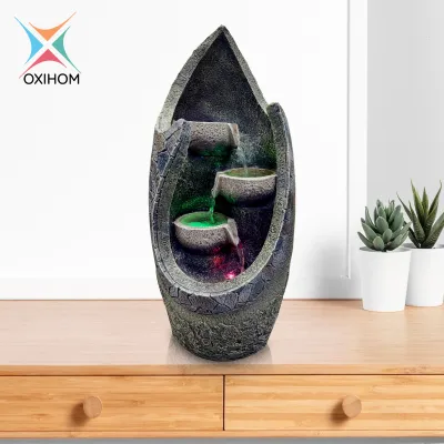 Oxihom W201 Water Fountain Ornament Articles Taman Air Mancur Mini Garden Abstrak Dekorasi Indoor dan Outdoor Rumah Unik dan Antik Feng Shui Motif Batu Alam Minimalis Membuat Ruang Tamu yang Mewah Elegan Hangat dan Romantis dengan lampu LED