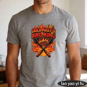 [Local Stock] HBESTY  Grill Master BBQ King Crown Grey Shirt Barbecue Champion Men Top Meat Smoking Summer T-Shirt Summer Cookout Tees