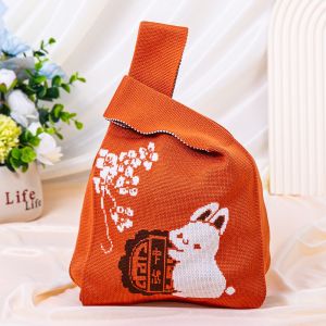 COASTE Creative Mid-Autumn Festival Handbag Moon Cake Mini Cartoon Rabbit Handbag Chinese Style Portable Tote Crochet Handbag Handmade