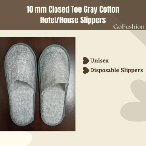 50 Pcs 10 mm Closed Toe Gray Cotton Hotel/House Slippers