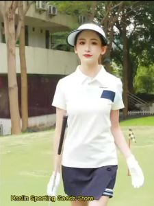 TTYGJ Golf Apparel Ladies Short Sleeve Color Contrast T-Shirt Polo Shirt Slim Stretch Casual Sports Top㏇X0408