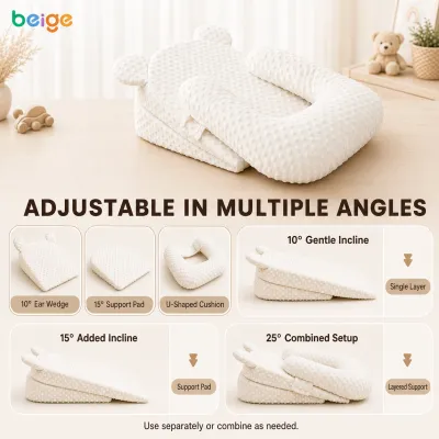 Anti-Spill Baby Feeding Pillow Adjustable Angle Portable Double Layer Design Soft Breathable for Newborns 0-24 Months