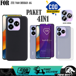4IN1 CASE MACARON ZTE V60 DISIGN 4G BONUS TEMPERED GLASS BLUE+LENSA CAMERA+GARSKIN CARBON