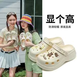 [Free Shipping] Thick-soled sandals for women high-heeled perforated shoes for outdoor wear slip-on beach sandals home slippers womens closed-toe slippers