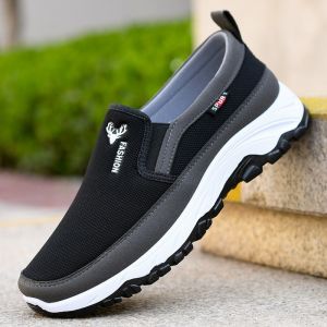 Free Shipping Spring And Autumn Collection: Comfortable Slip-On Casual Shoes For Middle-Aged And Elderly Men Featuring A Breathable Mesh Upper A Soft Sole And A Fabric Design