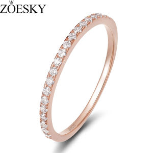 ZOESKY 2mm Rose Gold 925 Sterling Silver Engagement Cubic Zirconia Half Eternity Stackable Wedding Band for Women Fashion Rings Size 3-12