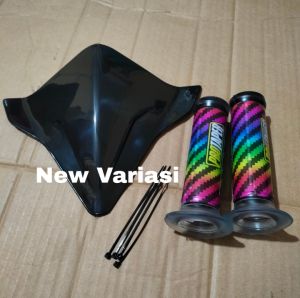 PROMO PAKETAN VISOR SEPEDA BMX KARBON DAN HITAM + GRIP KARBON PELANGI