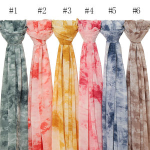 Jifang Women Fashion Vintage Tie-dyed Dyeing Printing Chiffon Shawl Scarf Pashmina fit Islamic Muslim Hijabs Shawls Headwraps Turban WJ607