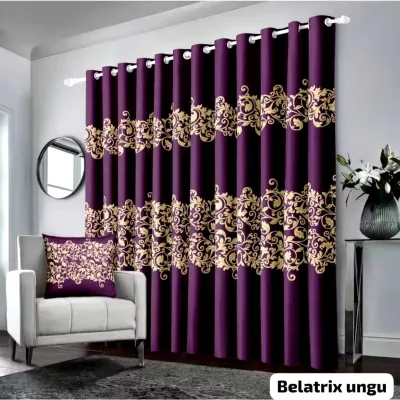 Gorden Smokring Elegan Motif Daun Hijau dengan Pengait - Bahan Poliester - Ukuran 100x220cm