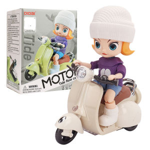LSRC Girl Riding A Motorcycle Gimbal Electric Big Head Tricycle Toy Car Gifts for Boys Girls