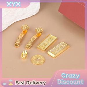 SHGMYD ของตกแต่งบ้านตุ๊กตา1:12ขนาดเล็กอุปกรณ์ตกแต่งบ้านตุ๊กตาขนาดเล็ก Ruyi แท่งทองคำแท่งแท่งทองแท่งเล็กเหรียญทองแดง