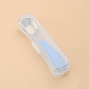 Muỗng ăn dặm cho bé bằng thép không gỉ 304 4 màu dễ thương có hộp di động14.7x3cm-HAUSE