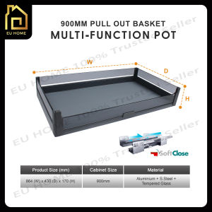 800MM 900MM Multi Function Level Kitchen Pull Out Basket Tempered Glass Soft Closing / Luxury Dark Grey Basket